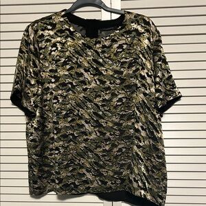 T Tahari Camouflage Print Top - Black, Green, Gold